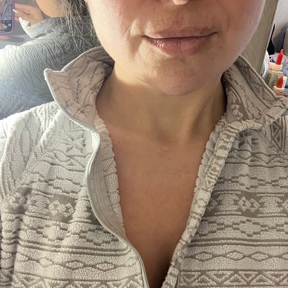Y2K EDDIE BAUER AZTEC EMBOSSED NEUTRAL FLEECE SWEATER 1/2 ZIP SEXY WARM TOP M - Picture 7 of 17